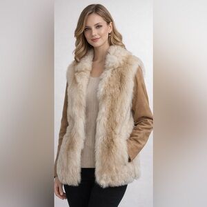 TISSAVEL Women's faux Fur and leather Coat Size 12 made in England